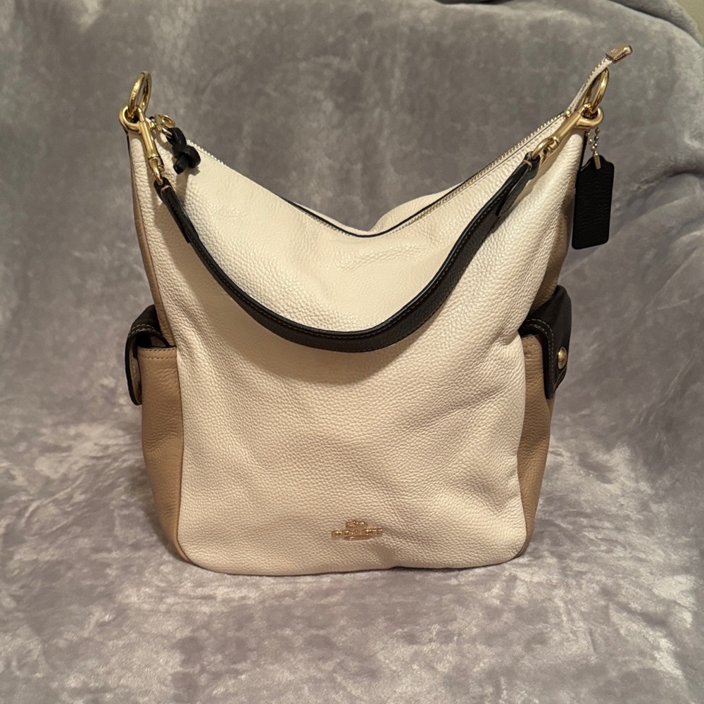 Coach Cream and Tan Leather Hobo Bag